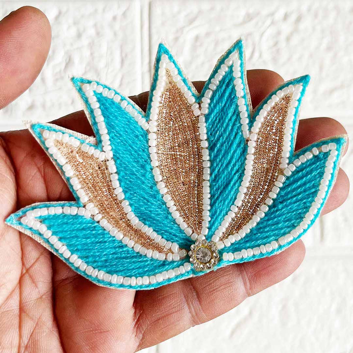 Firoji Color Woolen Nakshi Lotus embroidery Patch Pack of 4 for Diwali Festive DIY Art & Craft Work