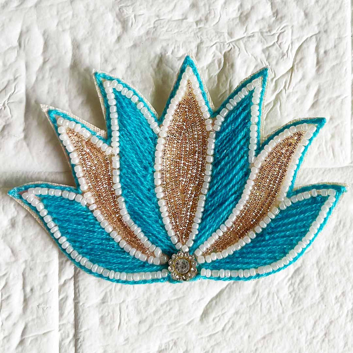 Firoji Color Woolen Nakshi Lotus embroidery Patch Pack of 4 for Diwali Festive DIY Art & Craft Work