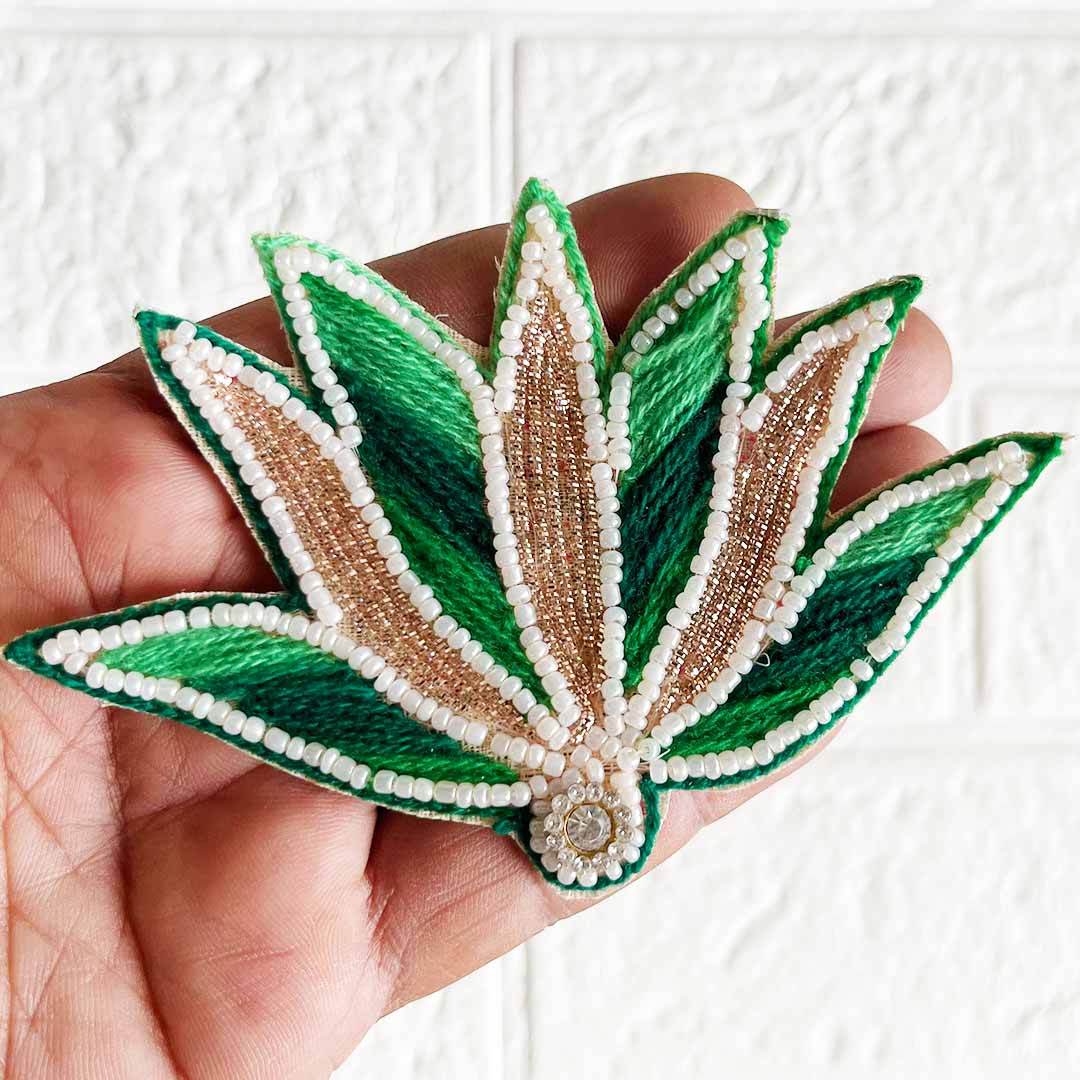 Green Color Woolen Nakshi Lotus embroidery Patch Pack of 4 for Diwali Festive DIY Art & Craft Work