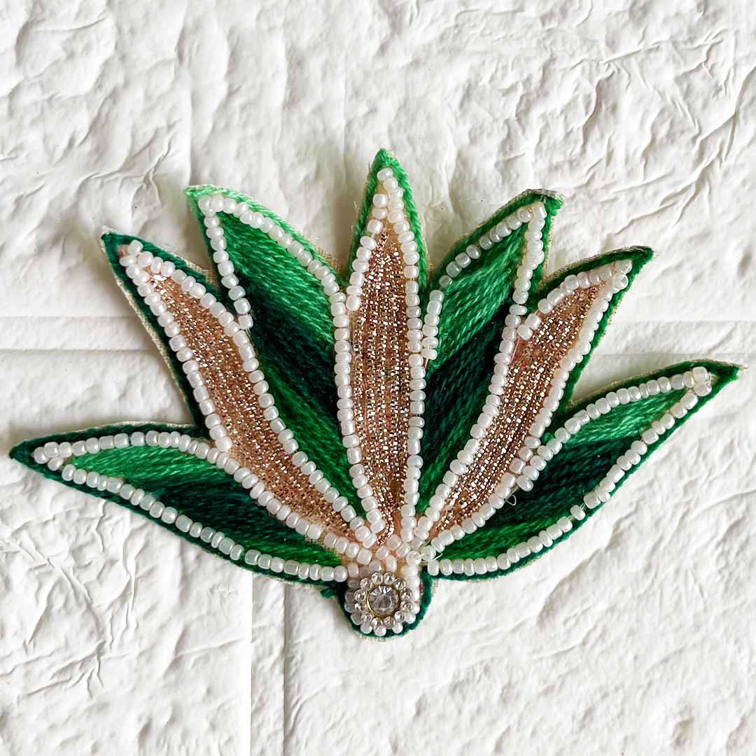 Green Color Woolen Nakshi Lotus embroidery Patch Pack of 4 for Diwali Festive DIY Art & Craft Work