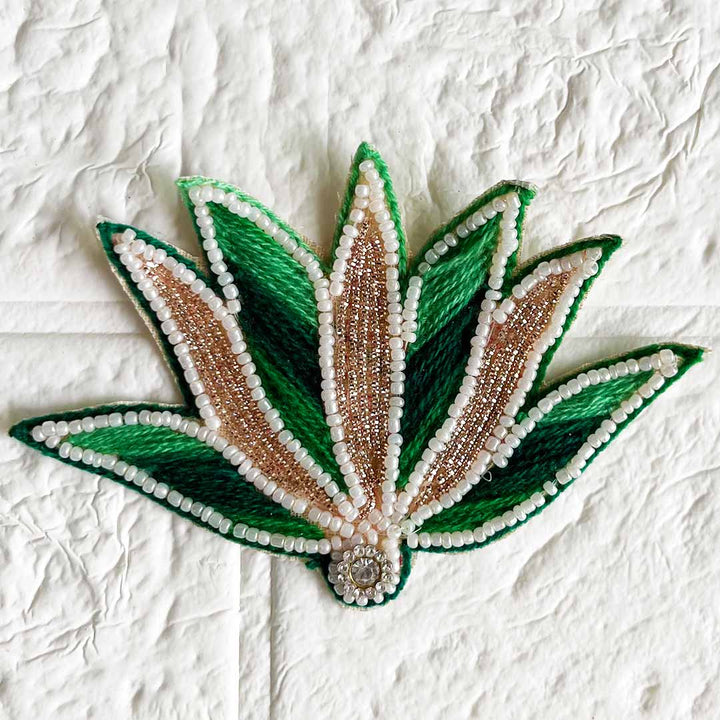 Green Color Woolen Nakshi Lotus embroidery Patch Pack of 4 for Diwali Festive DIY Art & Craft Work