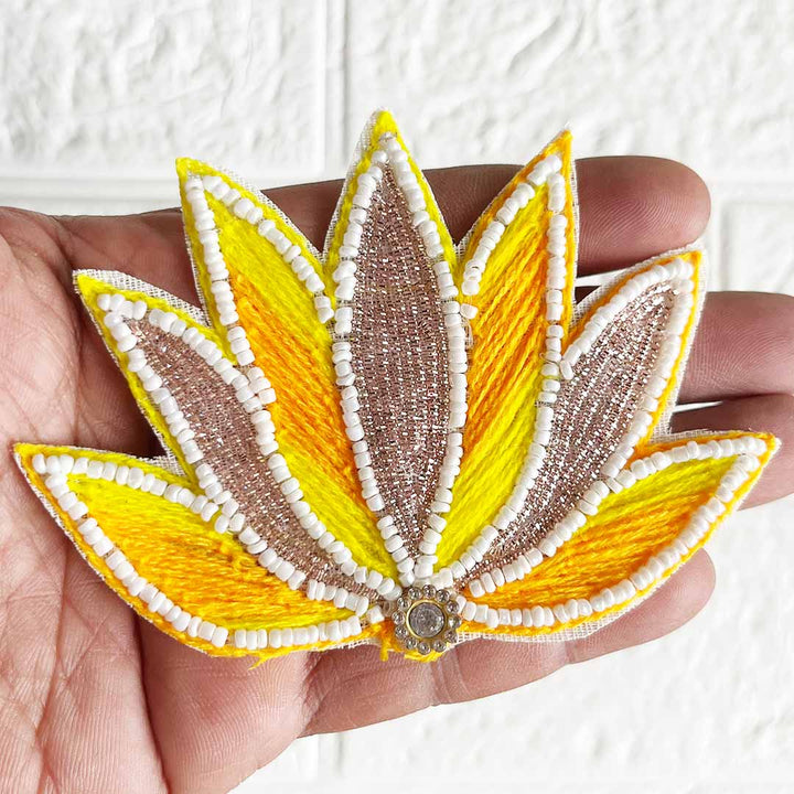 Yellow Woolen Nakshi Lotus embroidery Patch Pack of 4 for Diwali Festive DIY Art & Craft Work