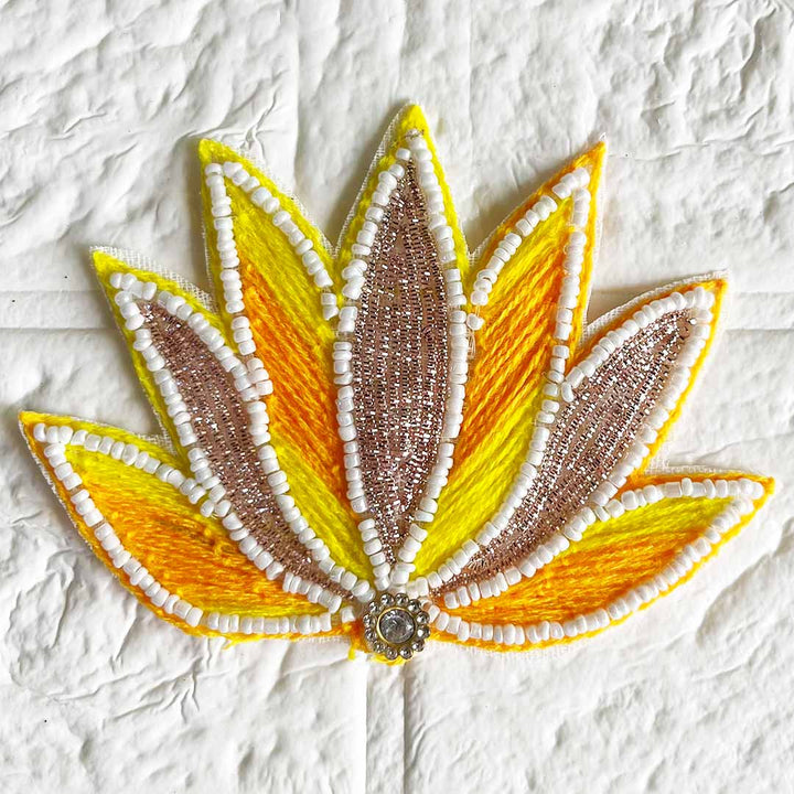 Yellow Woolen Nakshi Lotus embroidery Patch Pack of 4 for Diwali Festive DIY Art & Craft Work