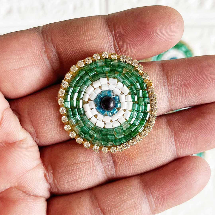 Small Evil Eye Beaded Patch Pack Of 10 For Bandhanwar Decorations, Gifts, DIY Art & Craft