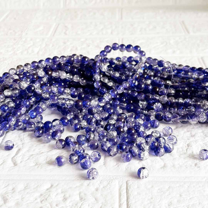 Blue Color Sparkle Glass Beads for Bracelet, Jewellery Making Kit 100pc | 8mm