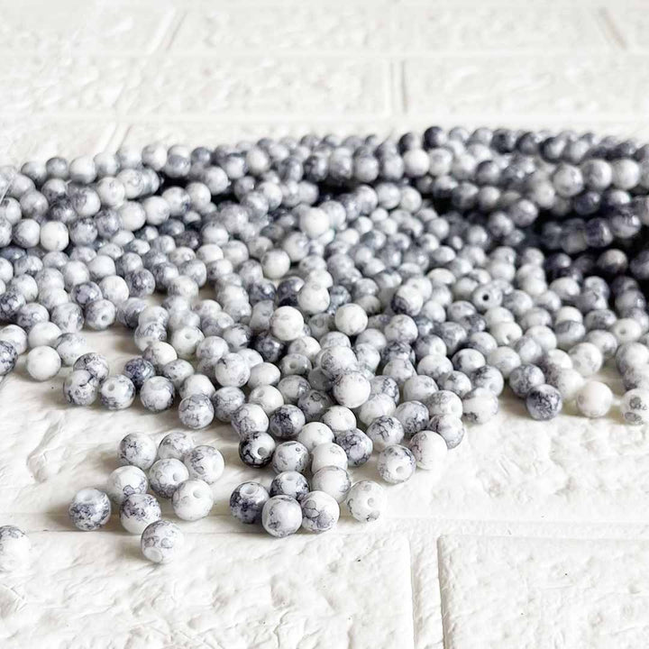 White Color Marbel Glass Beads for Bracelet, Jewellery Making Kit 100pc | 8mm