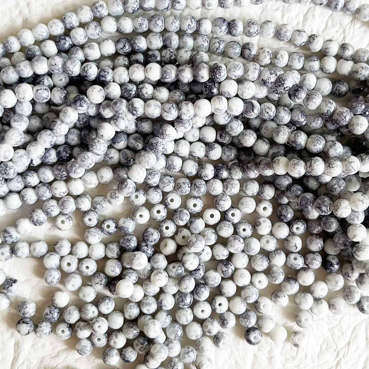 White Color Marbel Glass Beads for Bracelet, Jewellery Making Kit 100pc | 8mm