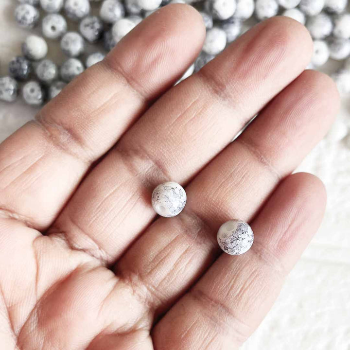 White Color Marbel Glass Beads for Bracelet, Jewellery Making Kit 100pc | 8mm