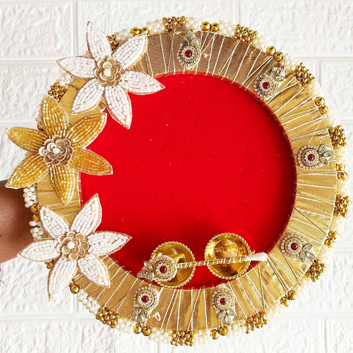 Decorative Tilak Platter D1 8-Inch Tilak Platter for Roli & Chawal | Wedding & Pooja Rituals