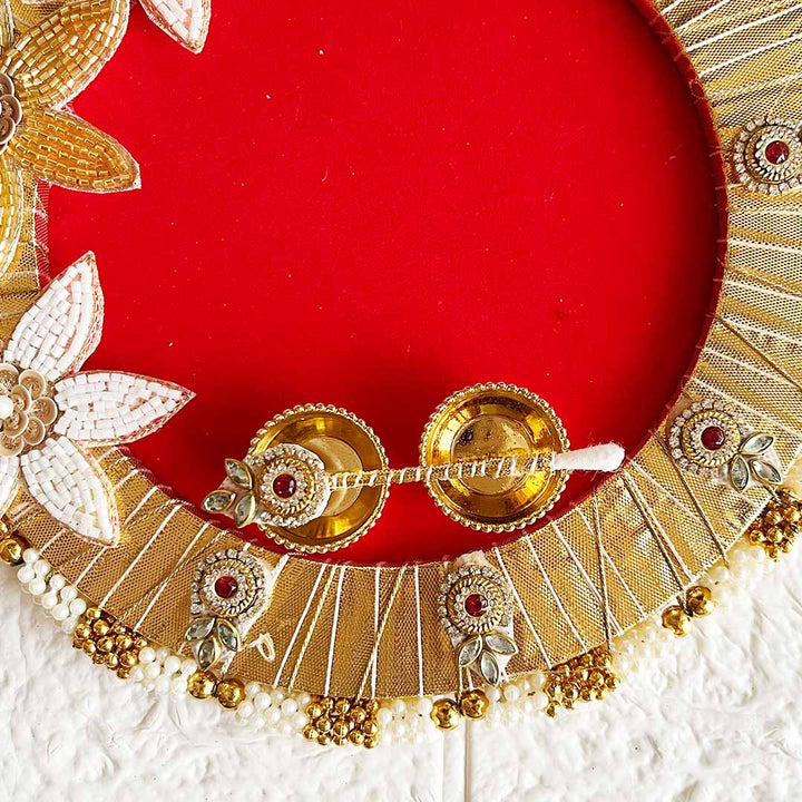 Decorative Tilak Platter D1 8-Inch Tilak Platter for Roli & Chawal | Wedding & Pooja Rituals