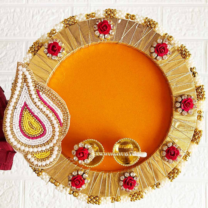 Decorative Tilak Platter D2 8-Inch Tilak Platter for Roli & Chawal | Wedding & Pooja Rituals