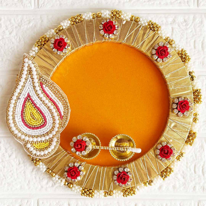 Decorative Tilak Platter D2 8-Inch Tilak Platter for Roli & Chawal | Wedding & Pooja Rituals