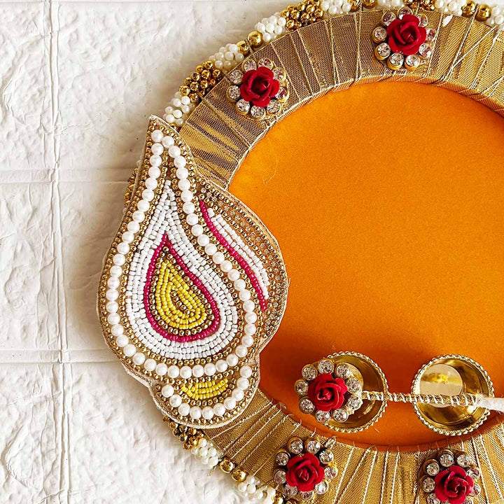 Decorative Tilak Platter D2 8-Inch Tilak Platter for Roli & Chawal | Wedding & Pooja Rituals