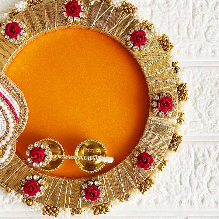 Decorative Tilak Platter D2 8-Inch Tilak Platter for Roli & Chawal | Wedding & Pooja Rituals