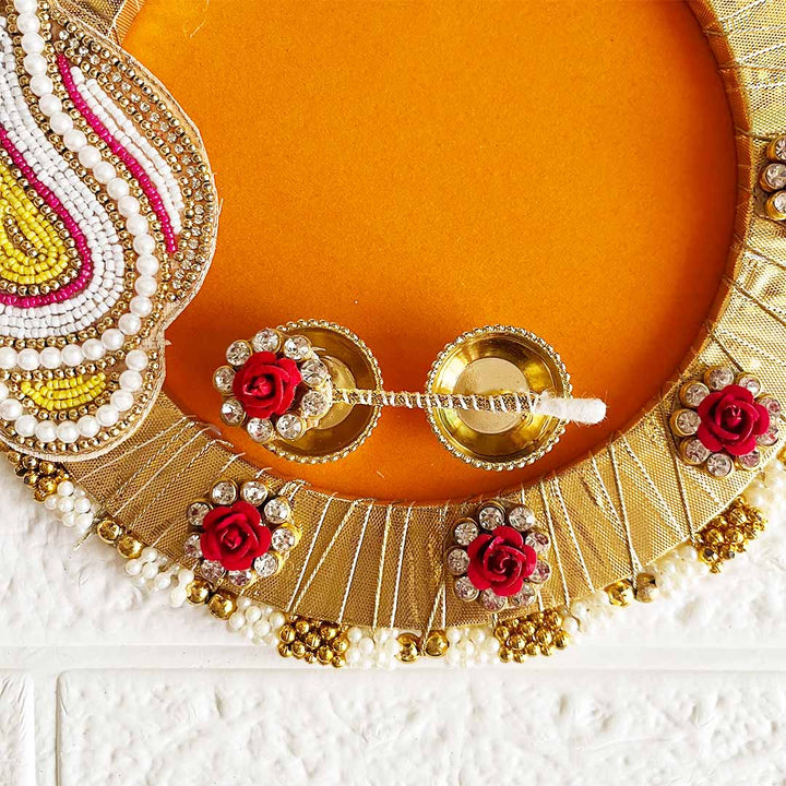 Decorative Tilak Platter D2 8-Inch Tilak Platter for Roli & Chawal | Wedding & Pooja Rituals