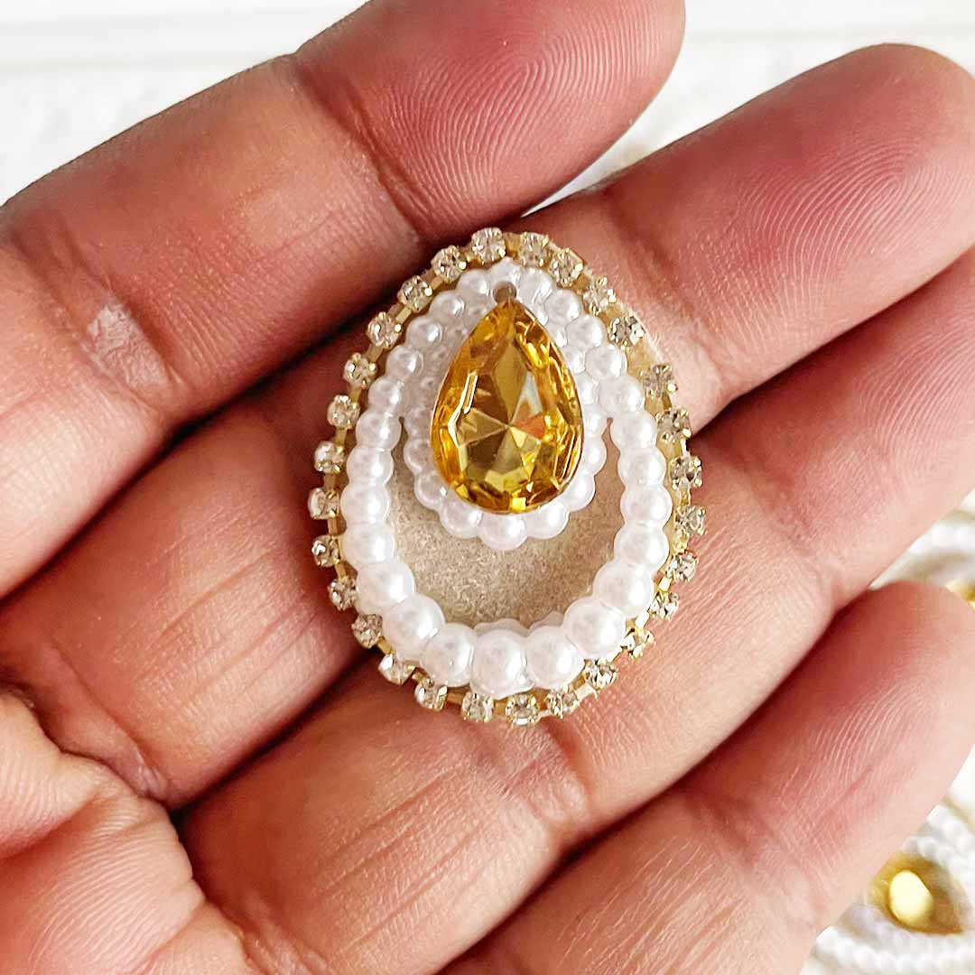 Decorative Pan Shape Fancy Embroidered Appliqué Kundan Patches Pack of 20 For DIY Craft & Festival Decoraion