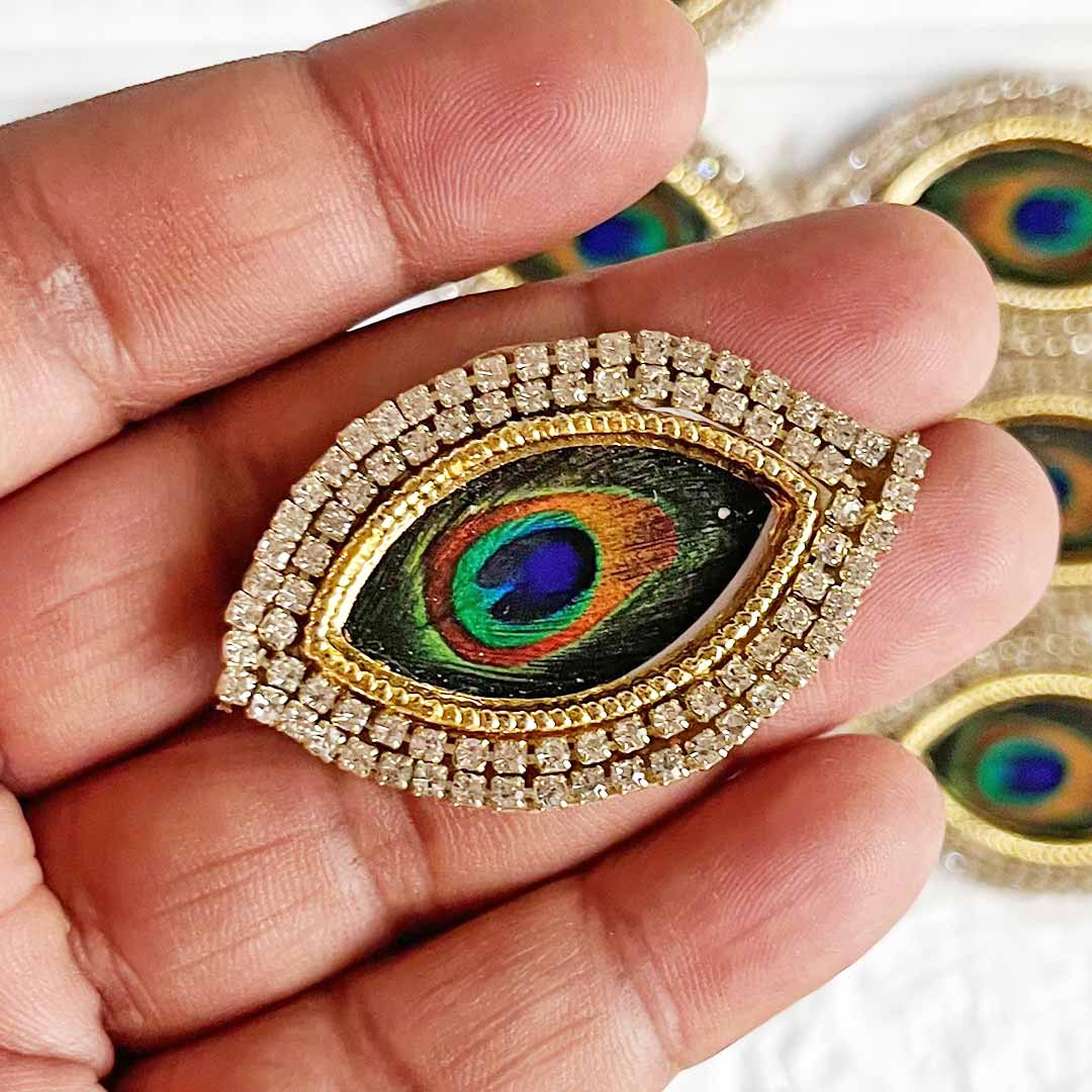 Eye Shape Peacock Feather Patch Pack Of 10 Festive Use Adikala eye-shape-peacock-feather-patch-pack-of-10-festive-use-adikala