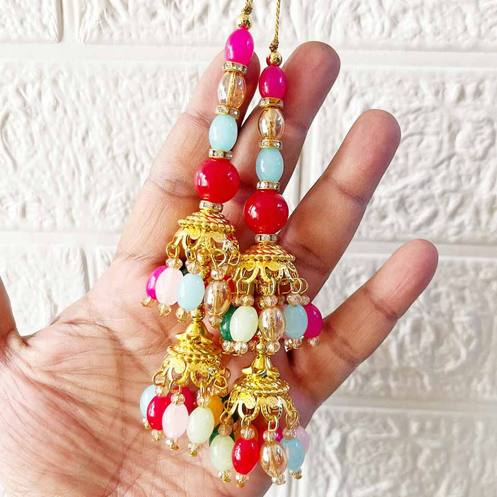 Multicolor Glass Beads Latkan Tassel Pack of 2 for Saree Pallu, Blouse, Suits, Dupatta, Lehenga