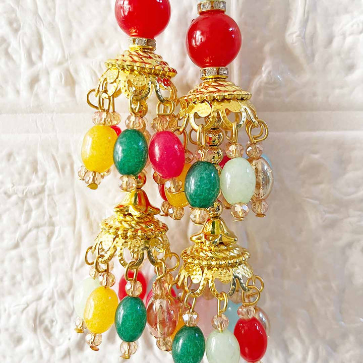 Multicolor Glass Beads Latkan Tassel Pack of 2 for Saree Pallu, Blouse, Suits, Dupatta, Lehenga