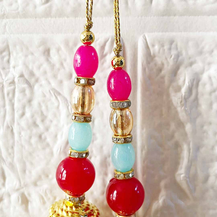 Multicolor Glass Beads Latkan Tassel Pack of 2 for Saree Pallu, Blouse, Suits, Dupatta, Lehenga