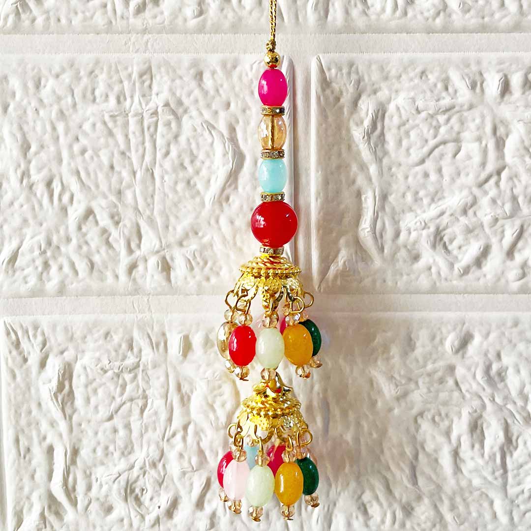 Multicolor Glass Beads Latkan Tassel Pack of 2 for Saree Pallu, Blouse, Suits, Dupatta, Lehenga