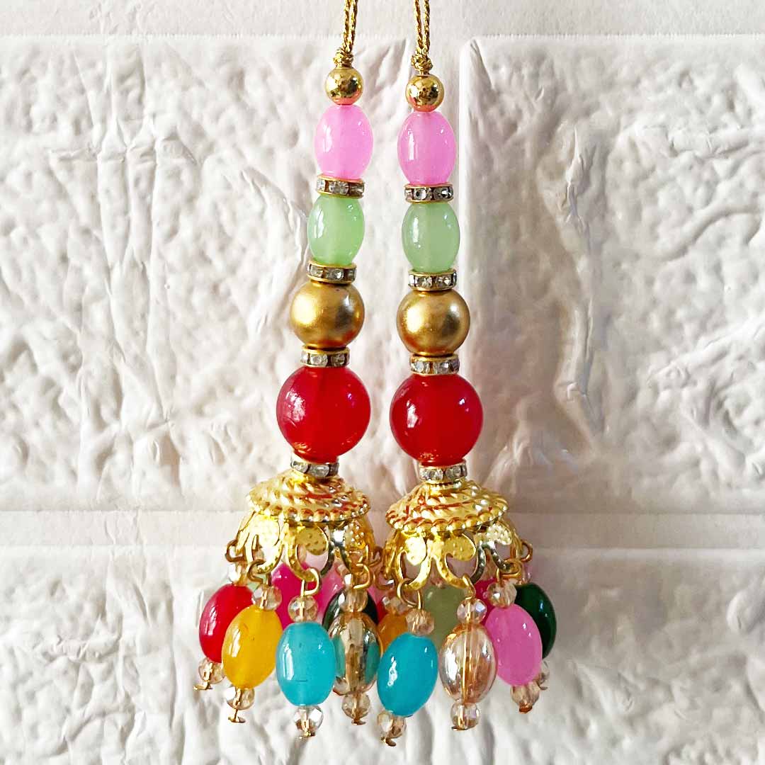 Multicolor Glass Beads Latkan Tassel D2 Pack of 2 for Saree Pallu, Blouse, Suits, Dupatta, Lehenga
