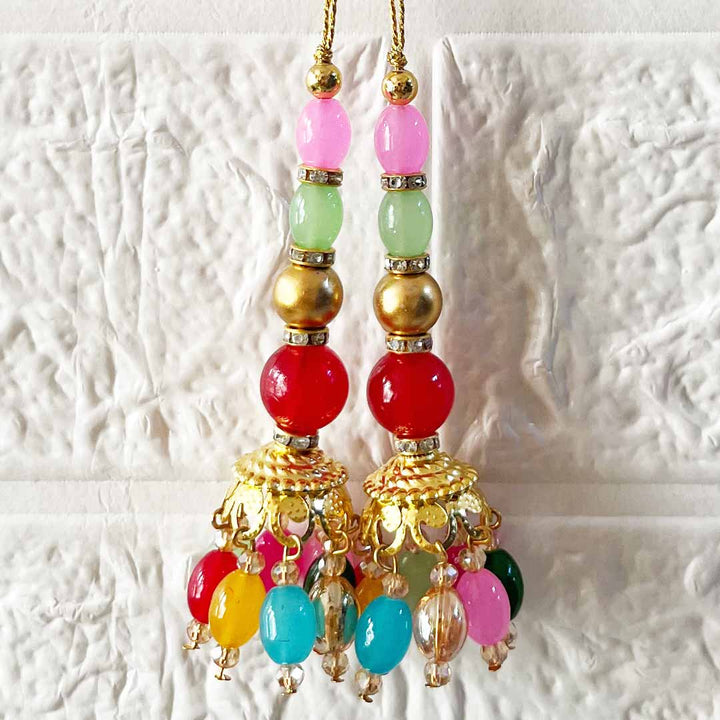 Multicolor Glass Beads Latkan Tassel D2 Pack of 2 for Saree Pallu, Blouse, Suits, Dupatta, Lehenga