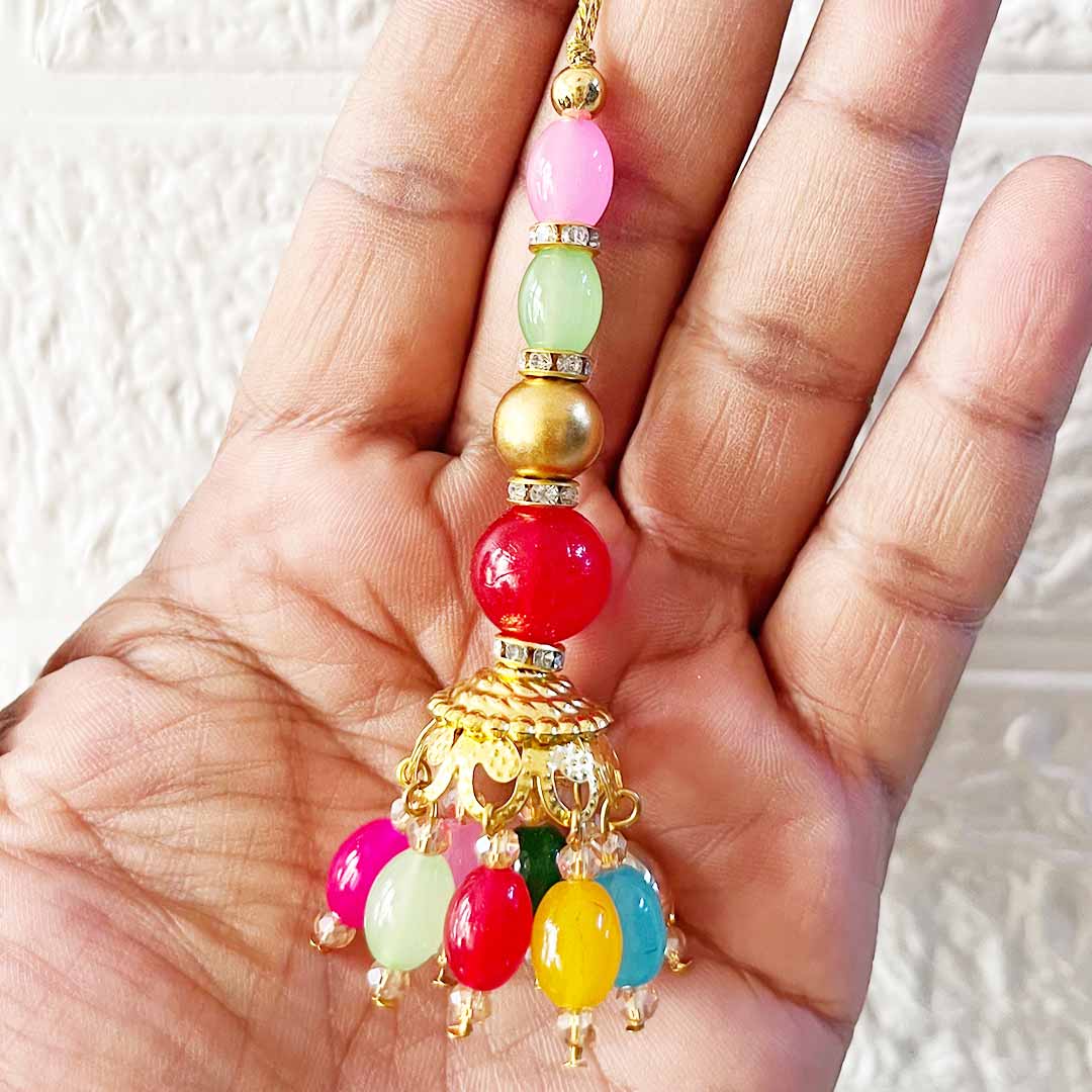 Multicolor Glass Beads Latkan Tassel D2 Pack of 2 for Saree Pallu, Blouse, Suits, Dupatta, Lehenga
