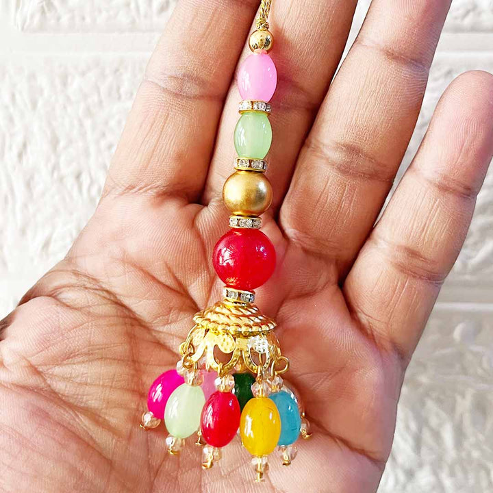 Multicolor Glass Beads Latkan Tassel D2 Pack of 2 for Saree Pallu, Blouse, Suits, Dupatta, Lehenga