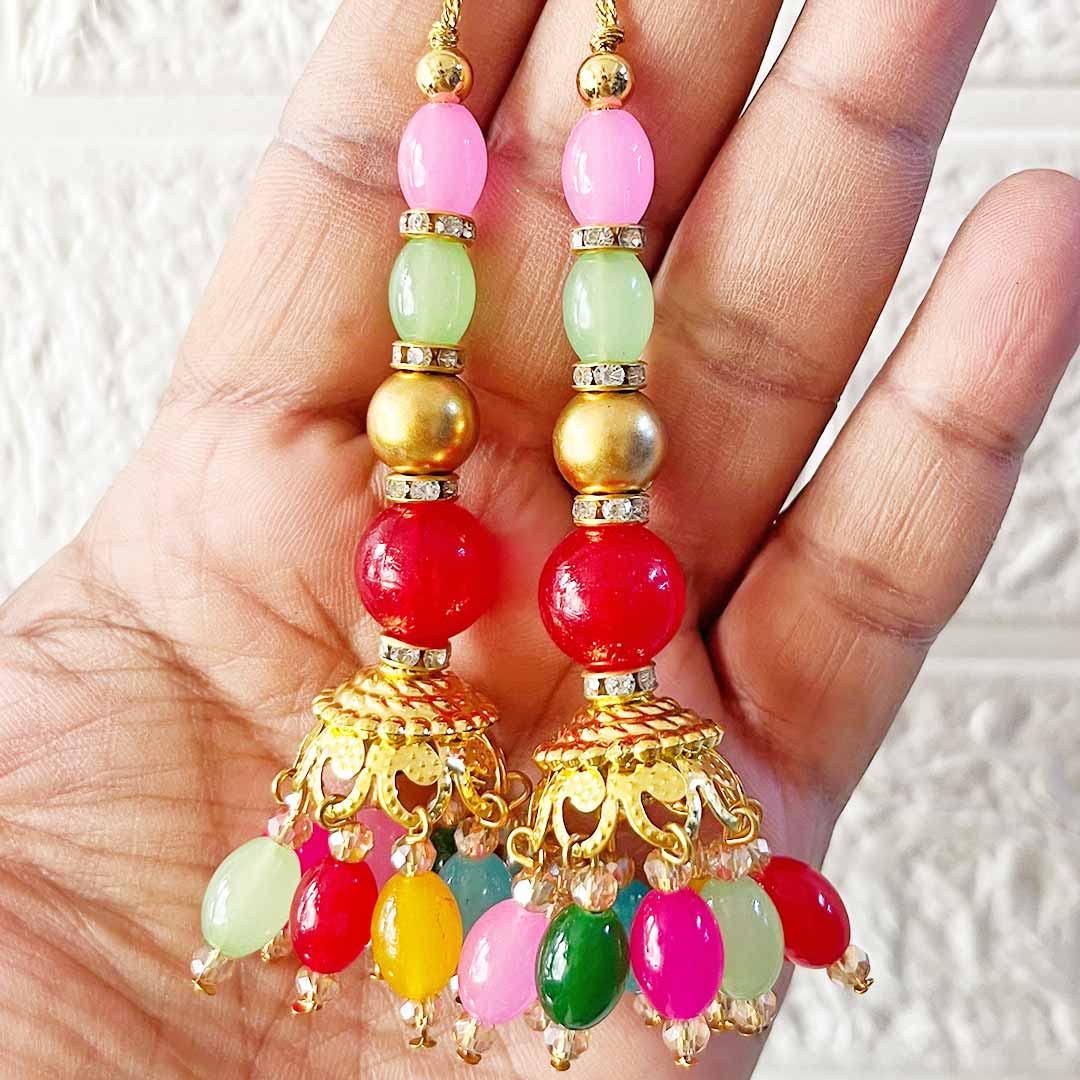 Multicolor Glass Beads Latkan Tassel D2 Pack of 2 for Saree Pallu, Blouse, Suits, Dupatta, Lehenga