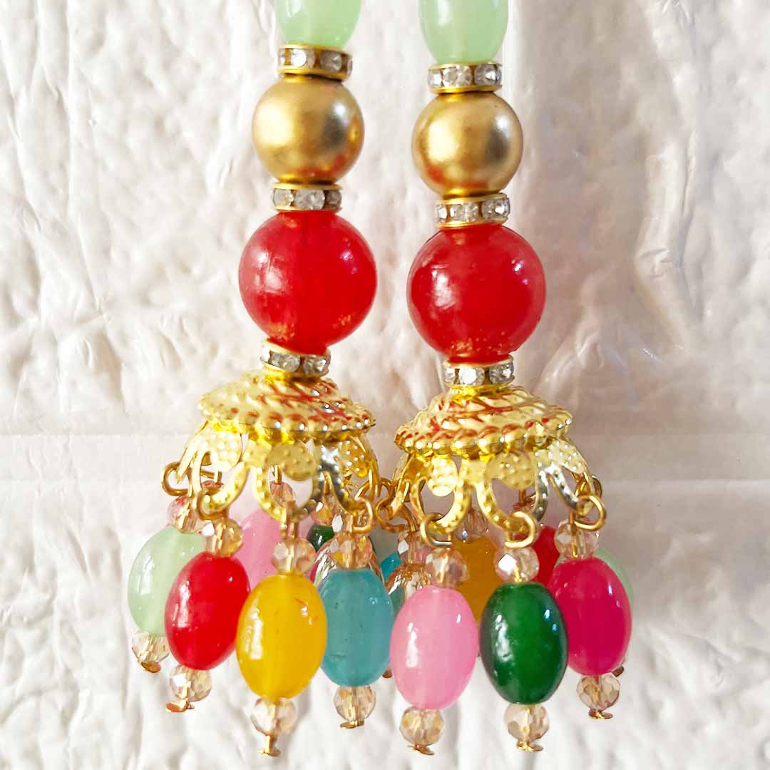 Multicolor Glass Beads Latkan Tassel D2 Pack of 2 for Saree Pallu, Blouse, Suits, Dupatta, Lehenga