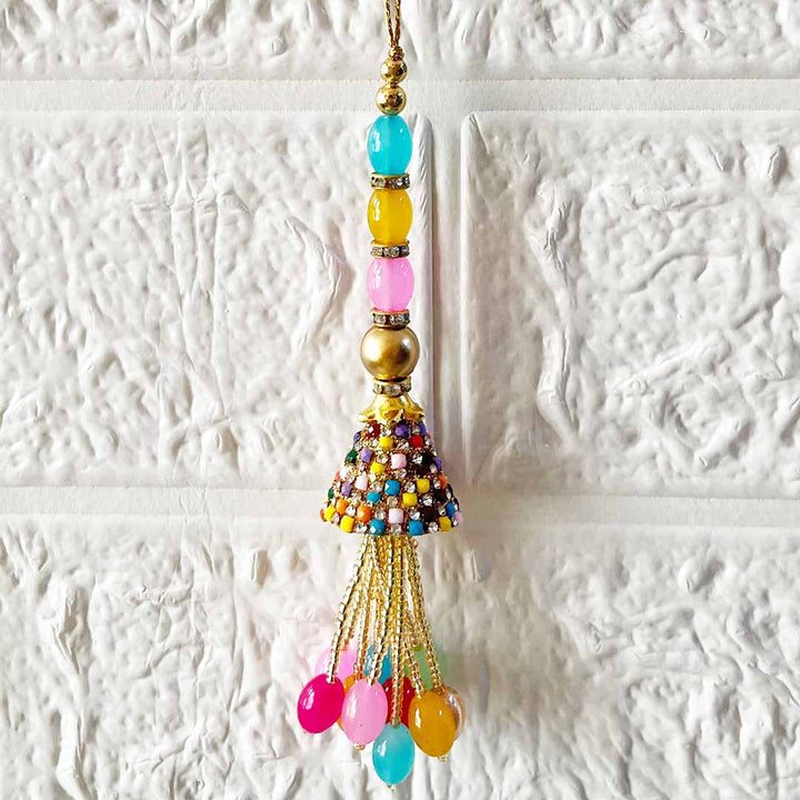 Multicolor Glass Beads Latkan Tassel D3 Pack of 2 for Saree Pallu, Blouse, Suits, Dupatta, Lehenga
