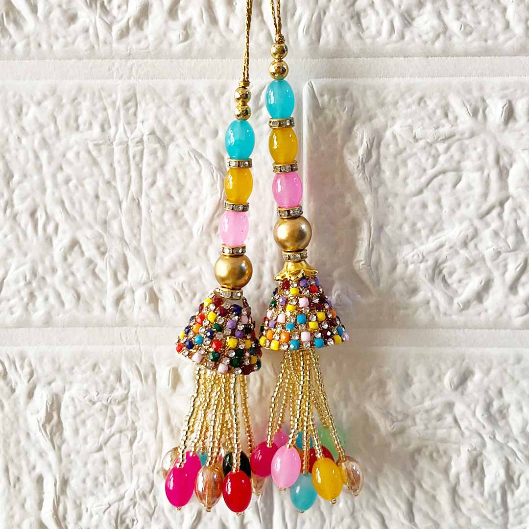 Multicolor Glass Beads Latkan Tassel D3 Pack of 2 for Saree Pallu, Blouse, Suits, Dupatta, Lehenga
