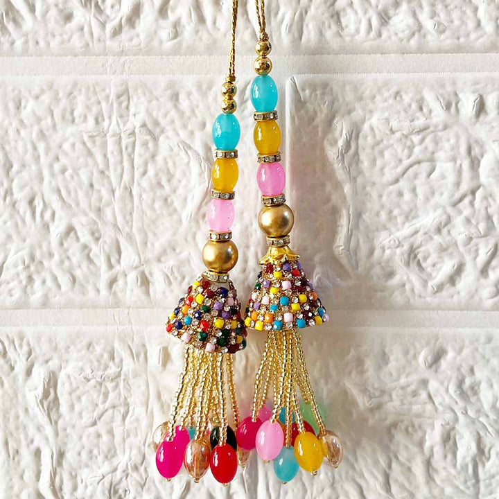 Multicolor Glass Beads Latkan Tassel D3 Pack of 2 for Saree Pallu, Blouse, Suits, Dupatta, Lehenga