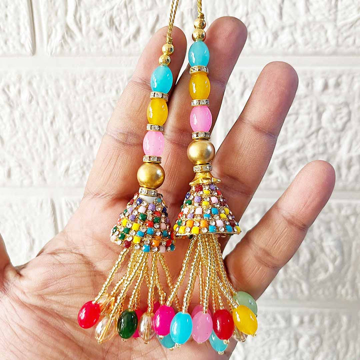 Multicolor Glass Beads Latkan Tassel D3 Pack of 2 for Saree Pallu, Blouse, Suits, Dupatta, Lehenga