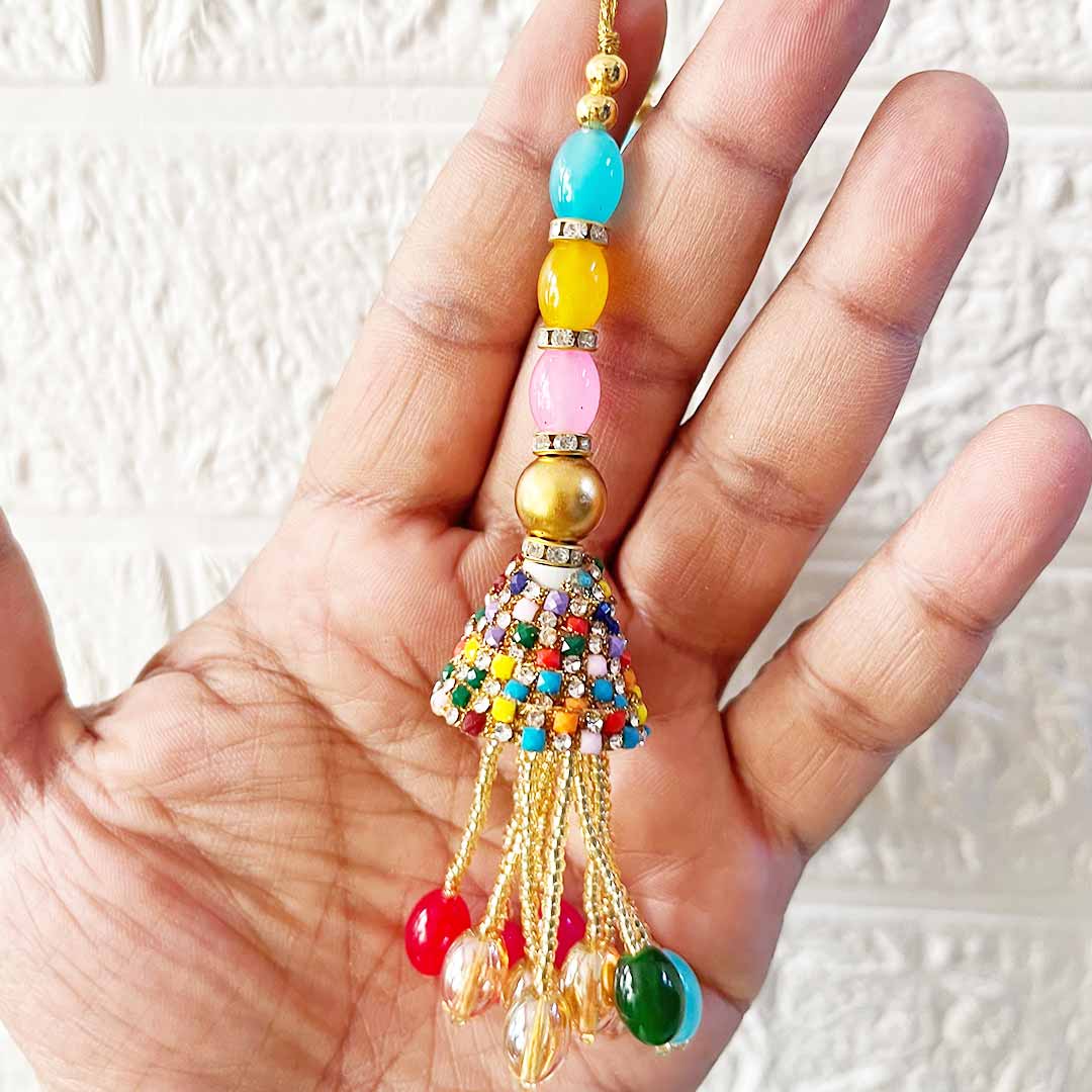 Multicolor Glass Beads Latkan Tassel D3 Pack of 2 for Saree Pallu, Blouse, Suits, Dupatta, Lehenga
