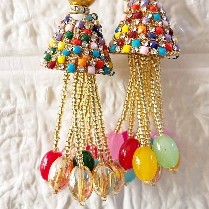 Multicolor Glass Beads Latkan Tassel D3 Pack of 2 for Saree Pallu, Blouse, Suits, Dupatta, Lehenga