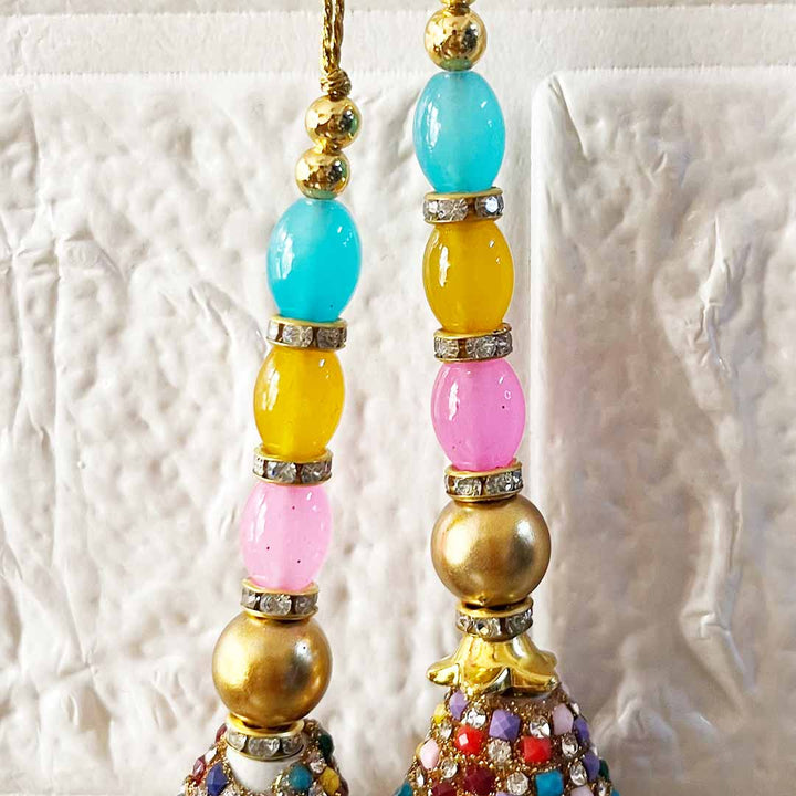 Multicolor Glass Beads Latkan Tassel D3 Pack of 2 for Saree Pallu, Blouse, Suits, Dupatta, Lehenga