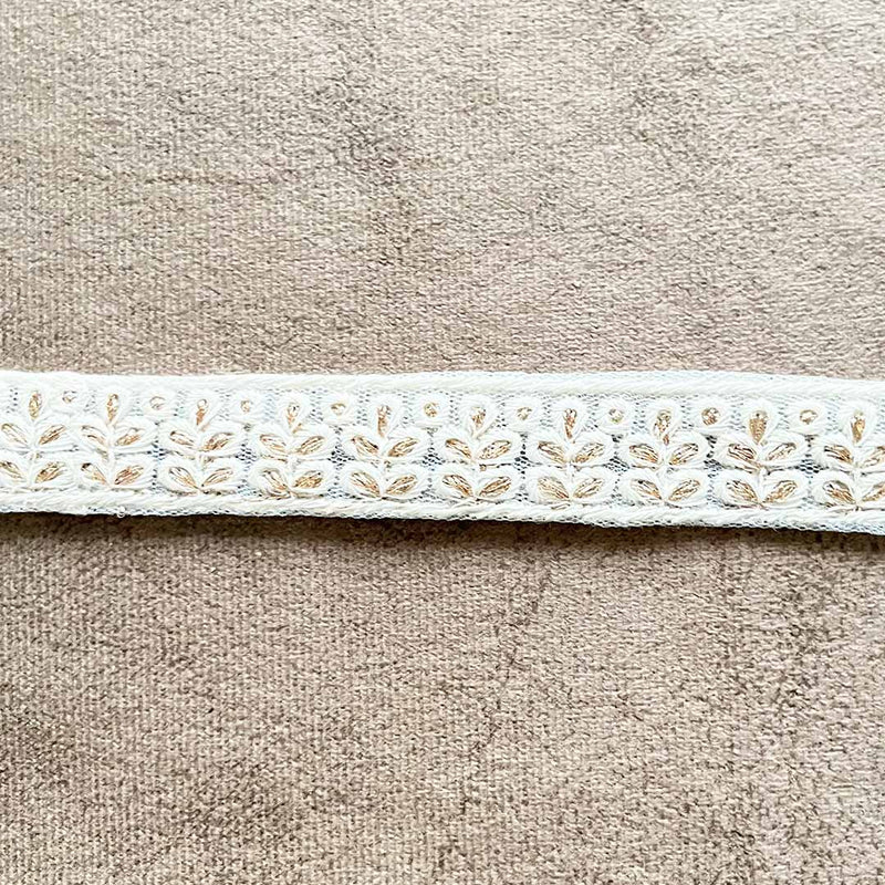 Dyeable Cream Color Thread Work With Golden Zari Lace - ( 9mtr )