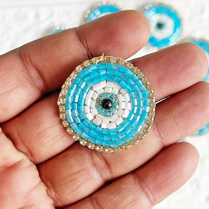 Small Evil Eye Beaded Patch Pack Of 10 For Bandhanwar Decorations, Gifts, DIY Art & Craft
