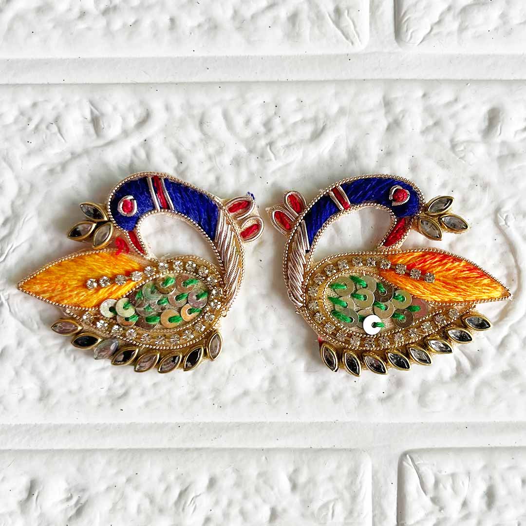 Handcrafted Wooden with Nakshi embroidery Peacock Patch Pack of 4 for Home Decoration & Diwali Festive DIY Art & Craft Work