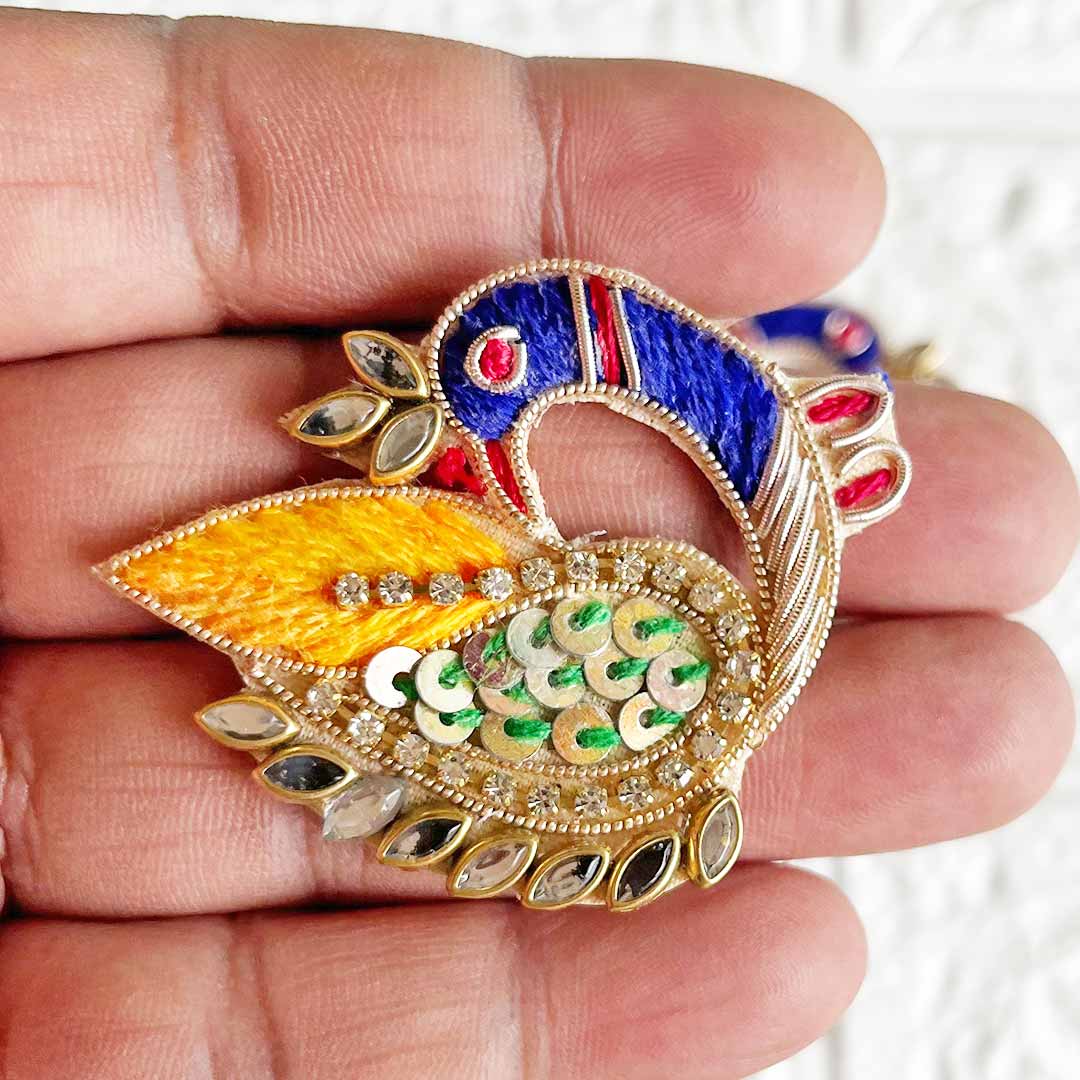 Handcrafted Wooden with Nakshi embroidery Peacock Patch Pack of 4 for Home Decoration & Diwali Festive DIY Art & Craft Work