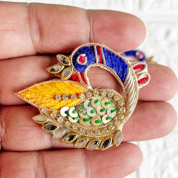 Handcrafted Wooden with Nakshi embroidery Peacock Patch Pack of 4 for Home Decoration & Diwali Festive DIY Art & Craft Work