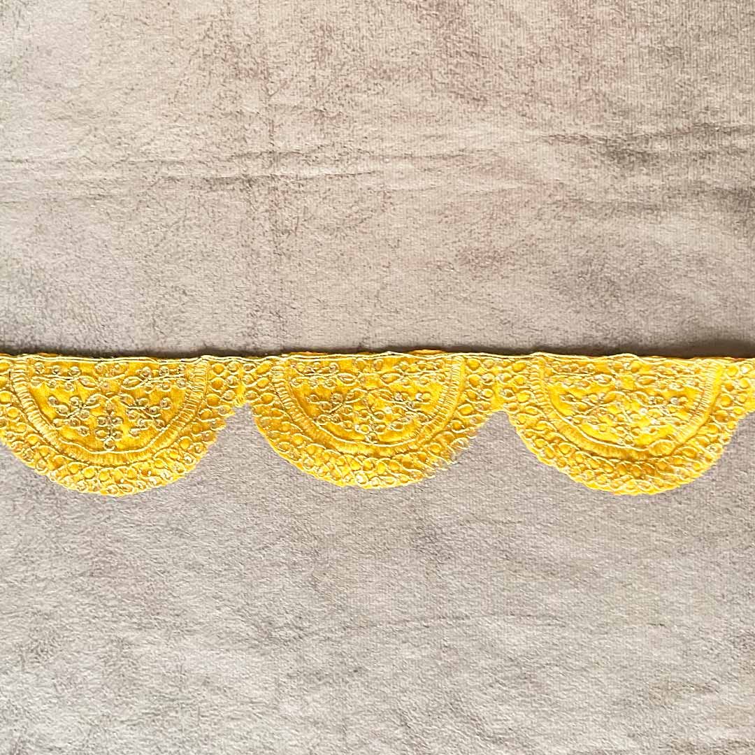 Mango Yellow Color With Zari Work Semi Circle Lace & Border ( 9mtr )