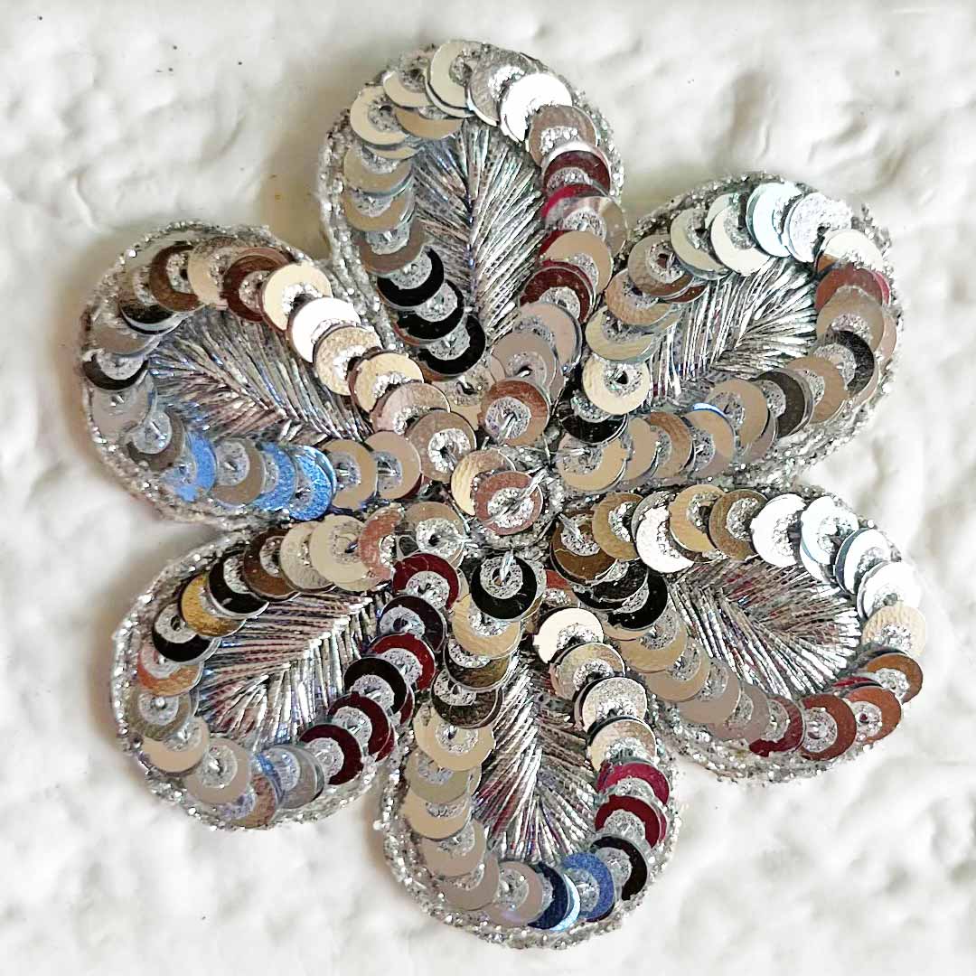Silver Sequin Floral Patch – designer Cloth & Festive Décor Pack
