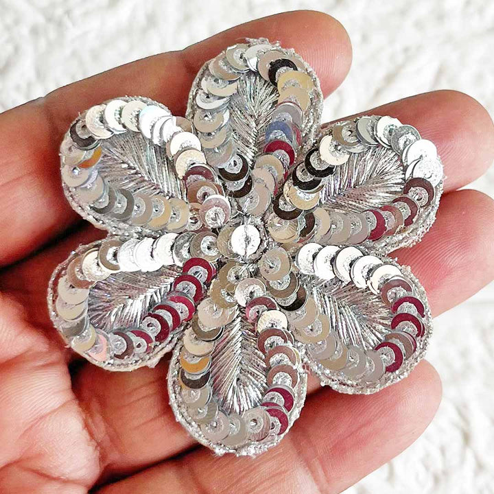 Silver Sequin Floral Patch – designer Cloth & Festive Décor Pack