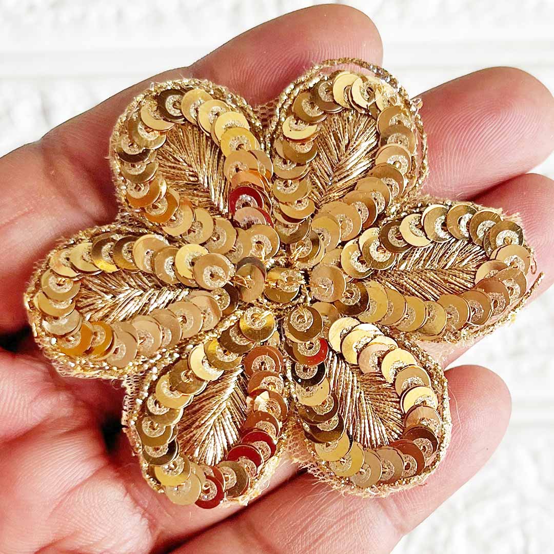 Golden Sequin Floral Patch – Cloth & Festive Décor Pack