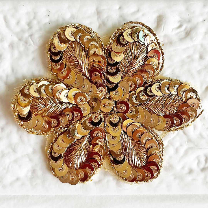 Golden Sequin Floral Patch – Cloth & Festive Décor Pack