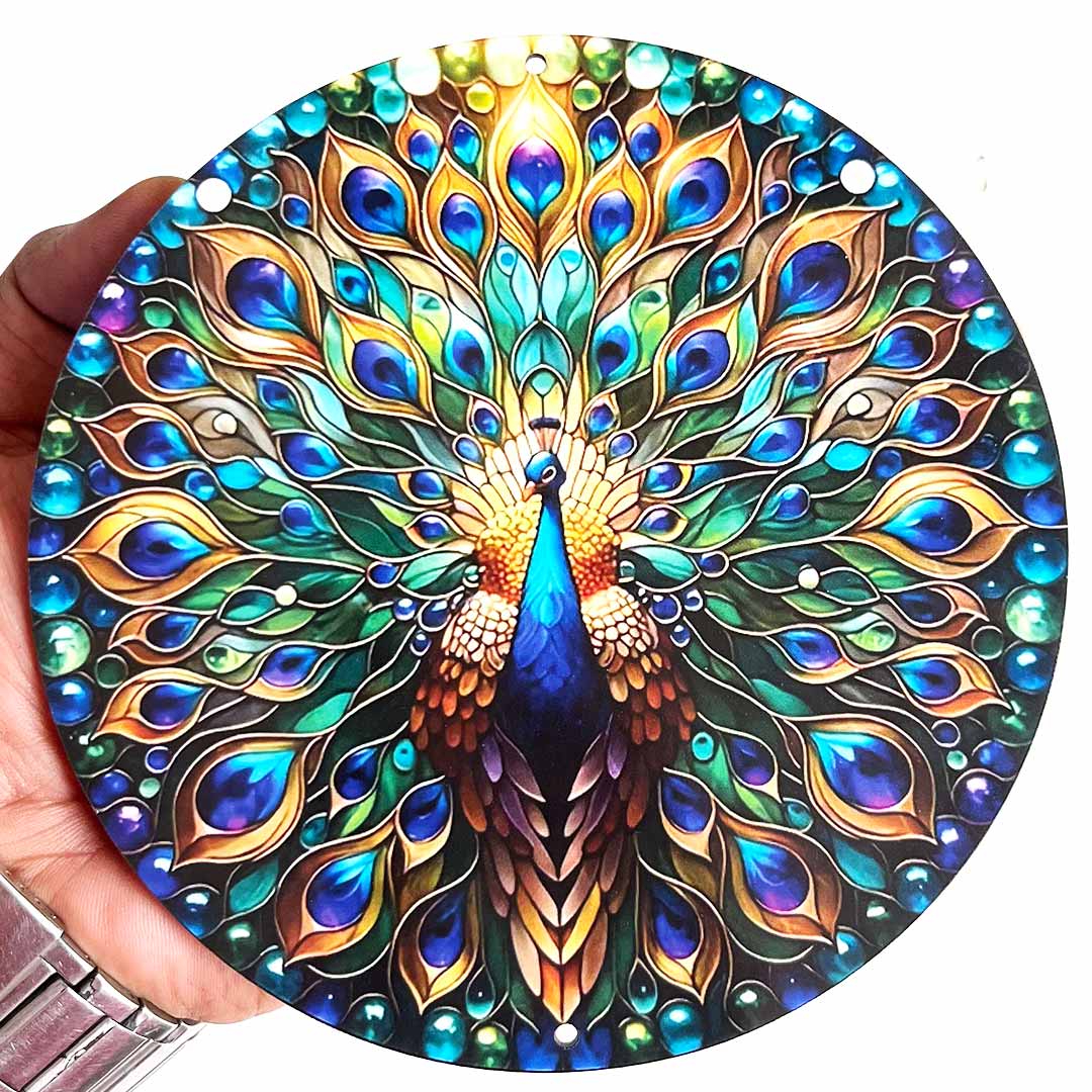 Multicolor Peacock Round Cutout Pack of 10 For Wall Hanging Decoration | Diwali Decoration | Temple, Main Door Entrance