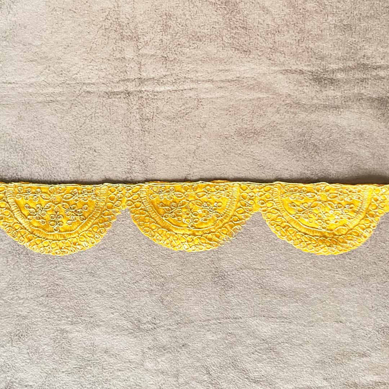 Mango Yellow Color With Zari Work Semi Circle Lace & Border ( 9mtr )